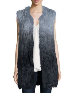 Theory Fadri Blithe Ombre Rabbit Fur Vest & Meighlan Classic Silk Top