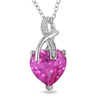 Miadora Sterling Silver Created Pink Sapphire and Diamond Heart