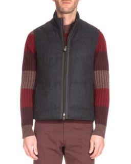 Berluti Leather Placket Quilted Vest, Charcoal