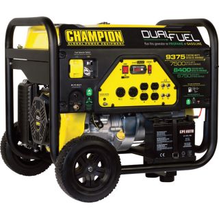 51873. Champion Power Equipment Portable Dual Fuel Generator — 9375 Surge Watts, 7500 Rated Watts, Electric Start, Model# 71531