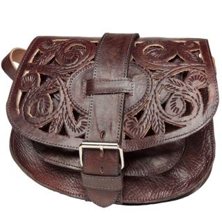Chocolate Cut Leather Saddle Bag with Shoulder Strap (Morocco