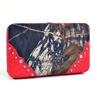 Camouflage/ Red Framed Stud accent Checkbook Wallet  