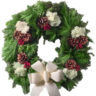 22 Fresh Winterberry Christmas Wreath with Bow by Harbor Farm