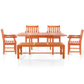 Bana Dining Set with Large Rectangular Table, 5 foot Backless Bench