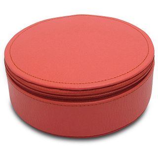Morelle and Co. Jennifer Coral Leather Round Zippered Jewelry Box