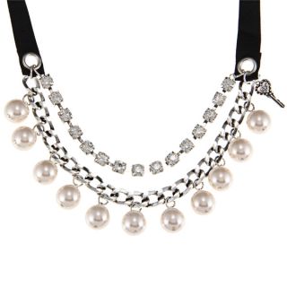 Betsey Johnson Faux Pearl Crystal Black Necklace  