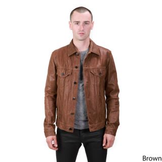 United Face Mens Classic Leather Trucker Jacket   Shopping