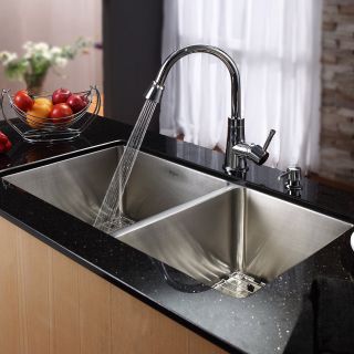 Kraus KHU103 33 KPF2220 KSD30 Double Basin Undermount Kitchen Sink with Faucet