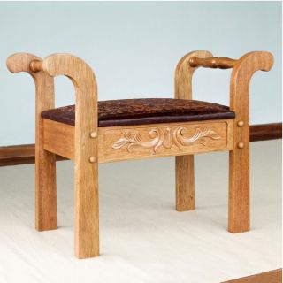 Cedar and Leather Colonial Guard Accent Stool (Peru)