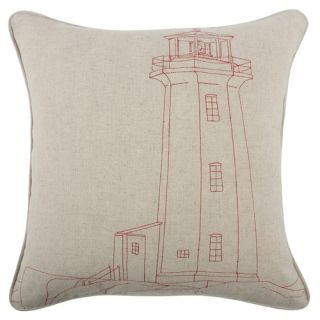 Embroidered Lighthouse Flax Throw Pillow