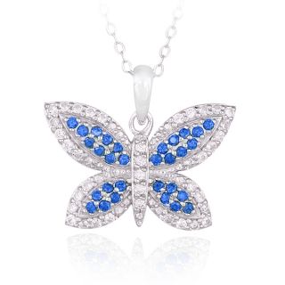Glitzy Rocks Sterling Silver Created Gemstone Butterfly Necklace