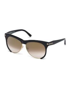 TOM FORD Leona Dual Rimmed Sunglasses, Black/Gold