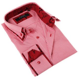 Coogi Luxe Mens Red and White Gingham Button up Dress Shirt