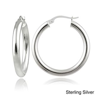 Mondevio Sterling Silver High Polished 25mm Round Hoop Earrings (3mm
