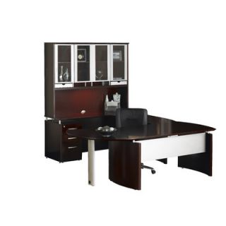 Mayline Napoli Series U Shape Computer Desk with Hutch and Curved