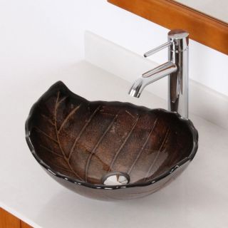 Elite Fall/ 882002 Tempered Glass Leaf Design Bathroom Vessel Sink and