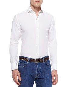 Ermenegildo Zegna Mesh Knit Long Sleeve Sport Shirt, White