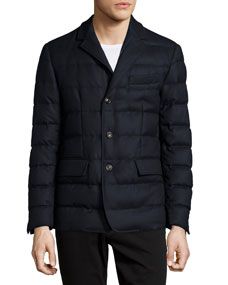 Moncler Rodin Quilted Button Down Jacket, Navy