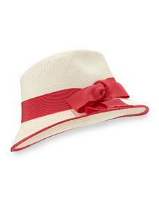 Inverni Straw Panama Hat, Natural/Pink