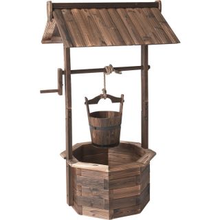 Stonegate Designs Fir Wood Wishing Well — Burnt Finish, Model# XL310  Lawn Ornaments, Planters   Fountains