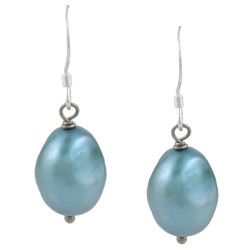 DaVonna Silver Teal Baroque FW Pearl Drop Earrings (9 10 mm)