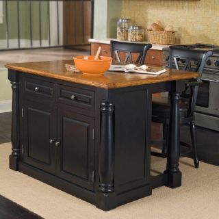 Home Styles Monarch Black Slide Out Leg Wood Top Kitchen Island Set   Kitchen Islands and Carts