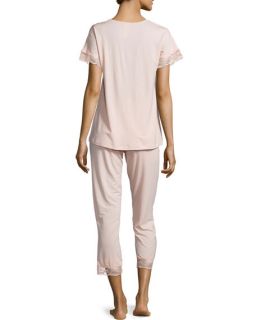 Hanro Valencia Lace Cropped Pajama Set, Dusty Rose