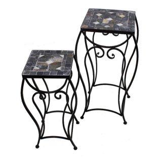 Small Square Metal Grey Stone Mosaic Plant Stands   2 pc.