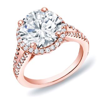 Auriya 14k Rose Gold 1 3/4 ct TDW Certified Round Halo Diamond Ring (H