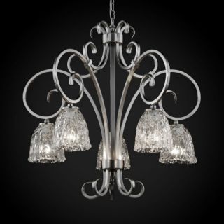 Justice Design Group GLA 8575   Victoria 5 Light Downlight Chandelier   Tulip with Rippled Rim Shade   Brushed Nickel with Clear Textured Glass   Chandeliers
