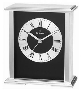 Bulova Baron Silver and Black Mantel Clock   Mantel Clocks