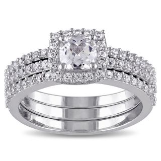 Miadora Sterling Silver Created White Sapphire Bridal Ring Set
