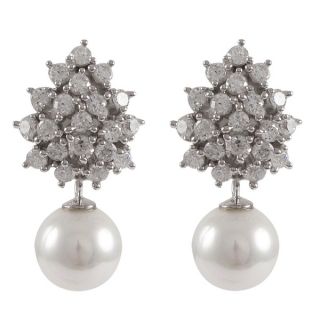 Sterling Silver Cubic Zirconia Cluster with 10 mm White Shell Pearl