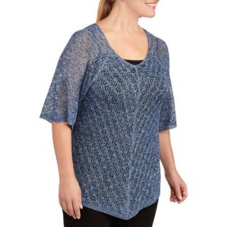 Faded Glory Women's Plus Size Double V Neck Raglan Crochet Top