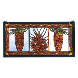 Rustic Lodge Northwoods Pinecone Stained Glass Window by Meyda Tiffany