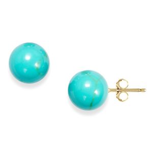 14k Yellow Gold 4mm Reconstructed Turquoise Ball Stud Earrings