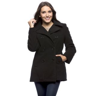 Excelled Womens Wool Blend Double Breasted Peacoat with Waist Tab