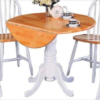 Coaster Damen Round Pedestal Drop Leaf Dining Table in Natural and White