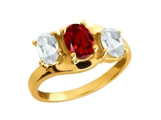 2.00 Ct Oval Red Garnet and White Topaz 18k Yellow Gold Ring