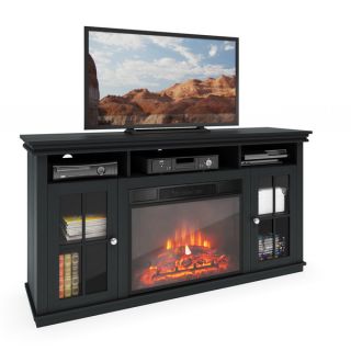 CorLiving TFP 608 Z Carter TV Bench with Fireplace in Black Wood Grain