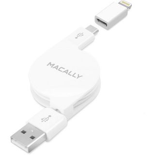 Macally Retractable Micro USB to Lightning Cable, White