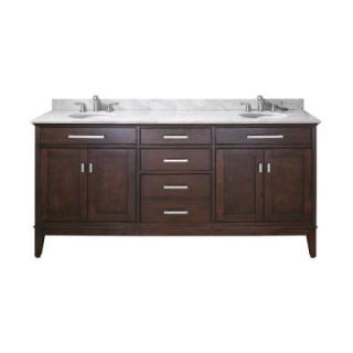 Avanity Madison 73 in. W x 22 in. D x 35 in. H Vanity in Light Espresso with Marble Vanity Top in Carrera White and Basins MADISON VS72 LE C