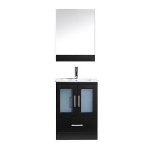 Virtu USA Zola 24 in. W x 18.3 in. D x 32.68 in. H Espresso Vanity With Ceramic Vanity Top With White Square Basin and Mirror MS 6724 C ES