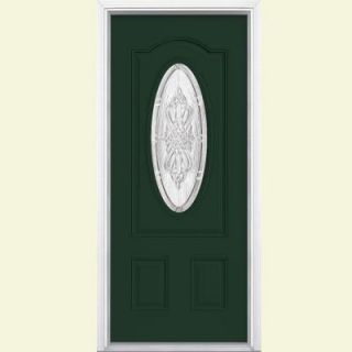 Masonite 36 in. x 80 in. New Haven 3/4 Oval Lite Painted Steel Prehung Front Door with Brickmold 39745