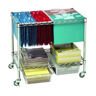 Seville Classics Heavy Duty Chrome File Cart With Storage Drawers
