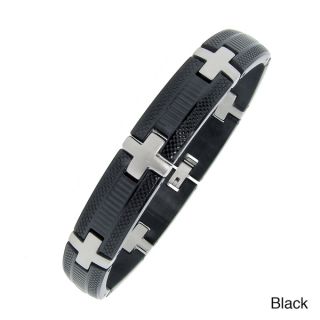 Stainless Steel Mens Black IP Cross Cutout Link Bracelet
