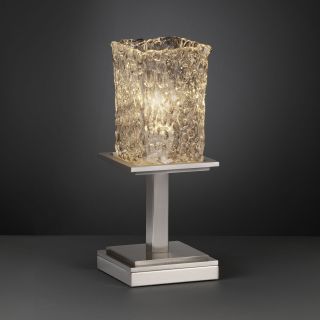 Justice Design Group GLA 8698   Montana 1 Light Table Lamp (Short)   Square with Rippled Rim Shade   Brushed Nickel with Clear Textured Glass   Table Lamps