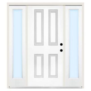 Steves & Sons 68 in. x 80 in. Premium 4 Panel Left Hand Primed Steel Prehung Front Door w/ 14 in. Clear Glass Sidelite and 6 in. Wall ST40 PR S14CL 6LH