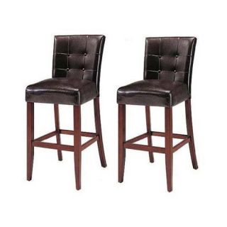 Button Tufted Counter Height Parson Chair with Wrap Round Edges   Walnut   Set of 2   Dining Chairs