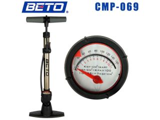 Dual Valve Cycling Bike Bicycle Air Stand Floor Pump Tire Tyre Inflator with Gas pressure Meter Aluminum Alloy for American Valve & French Valve Universal BETO CMP 069